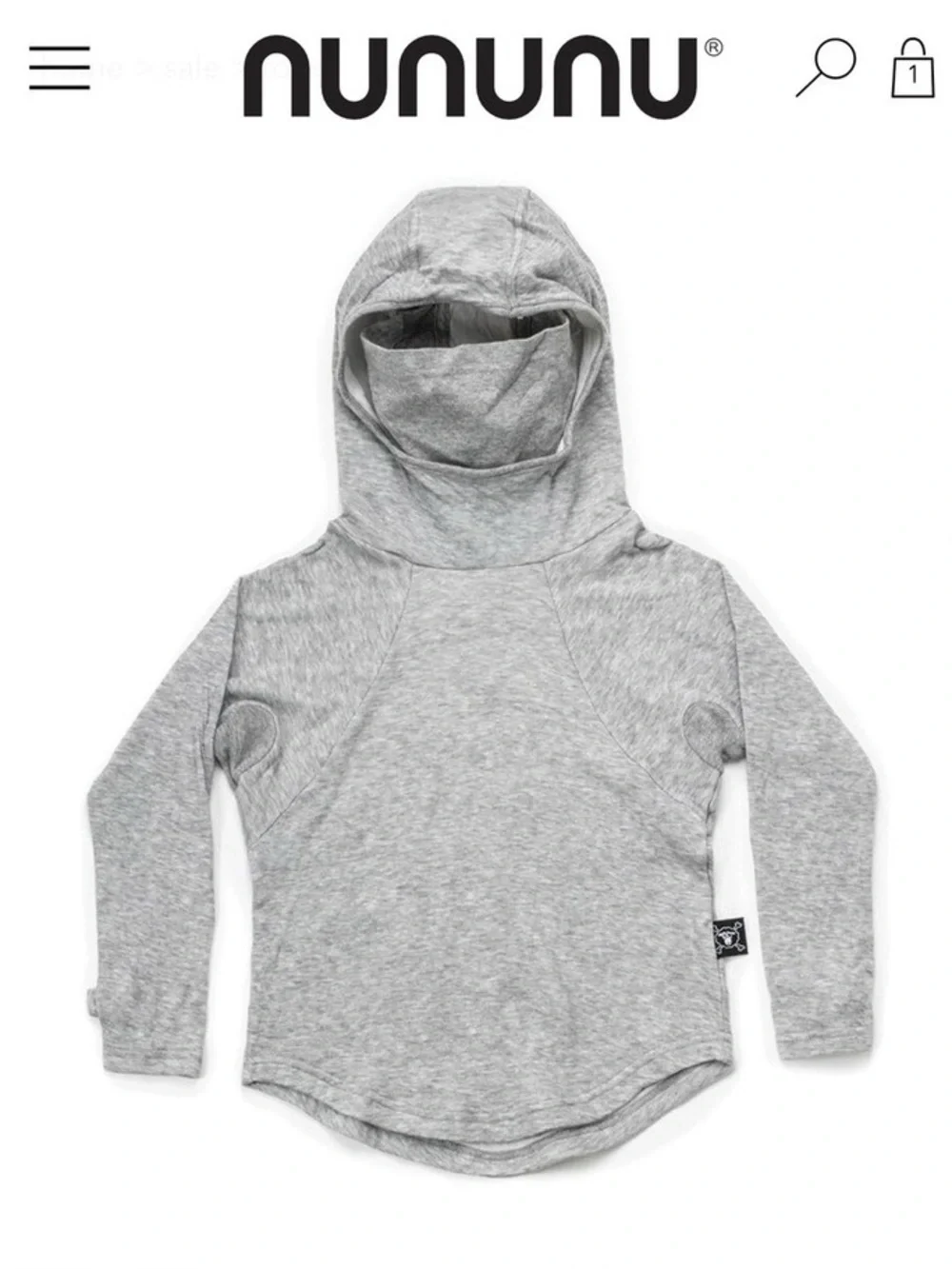 NUNUNU Gray Ninja Mask Hooded Shirt, Unisex size 12-14 - Picture 2 of 9